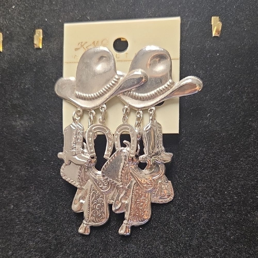 Silver Cowboy Hat Dangle Earrings